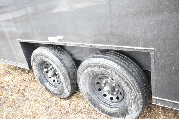 2020 Southern Dimensions Group 8.5' x 20' black mobile commissary trailer, tandem axle, viewed with tires and exterior.