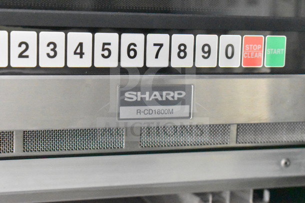 Sharp R-CD1800M microwave keypad with numeric buttons and start/stop controls visible.