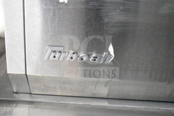 "Turbo Air" logo on stainless steel surface.