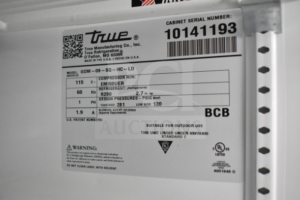 Label for True Refrigeration unit in 2021 Rock Solid Cargo 28ft food trailer, indicating model GDM-09-SQ-HC-LD, using R290 refrigerant.