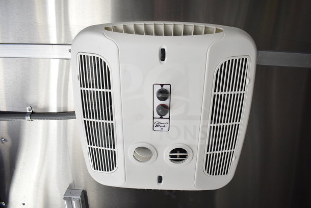 Wall-mounted air vent system inside new 2021 Rock Solid Cargo 28ft commercial food trailer. Features climate control knobs.