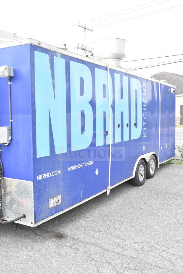 NBRHD Kitchens food trailer with dual Pitco gas fryers, CaptiveAire hood, Arctic Air refrigeration, Daikin mini-split.