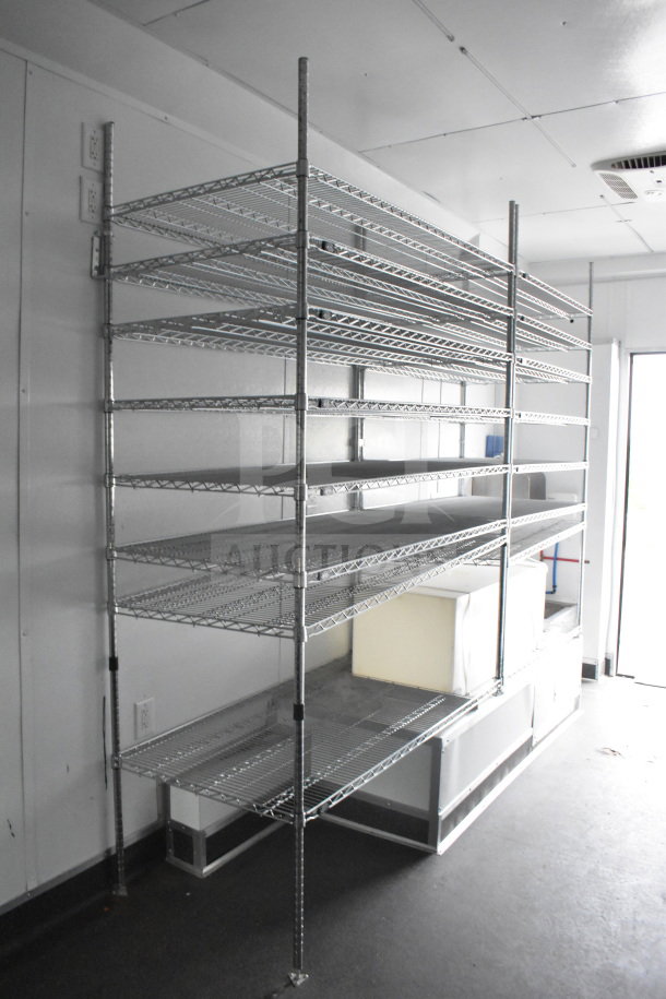 2020 Southern Dimensions 20ft mobile trailer interior, featuring wire shelving, part of a luxurious commissary setup.