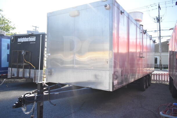 Texino 2021 28ft triple-axle cooking trailer with Ultrafryer Ultrastat23, CaptiveAire hood, True Refrigeration.