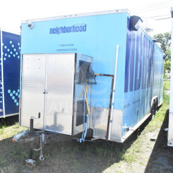 2020 Diamond Cargo 8.5'x24' food trailer in blue, labeled "neighborhood." Features external utility hookups. VIN 53NBE2422L1083693.