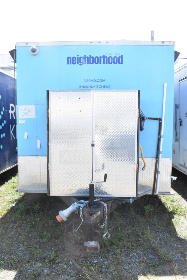 2020 Diamond Cargo 8.5'x24' food trailer, blue, with logo and contact info, sturdy diamond plate door, in good condition.