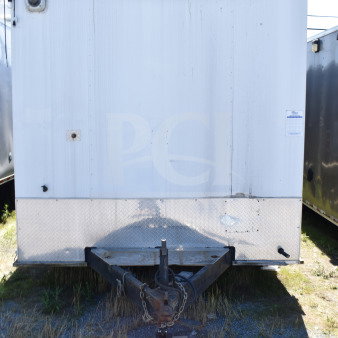2019 Diamond Cargo 8.5'x24' food trailer, white exterior, visible wear, VIN: 53NBE2426L1076066, front view with hitch.
