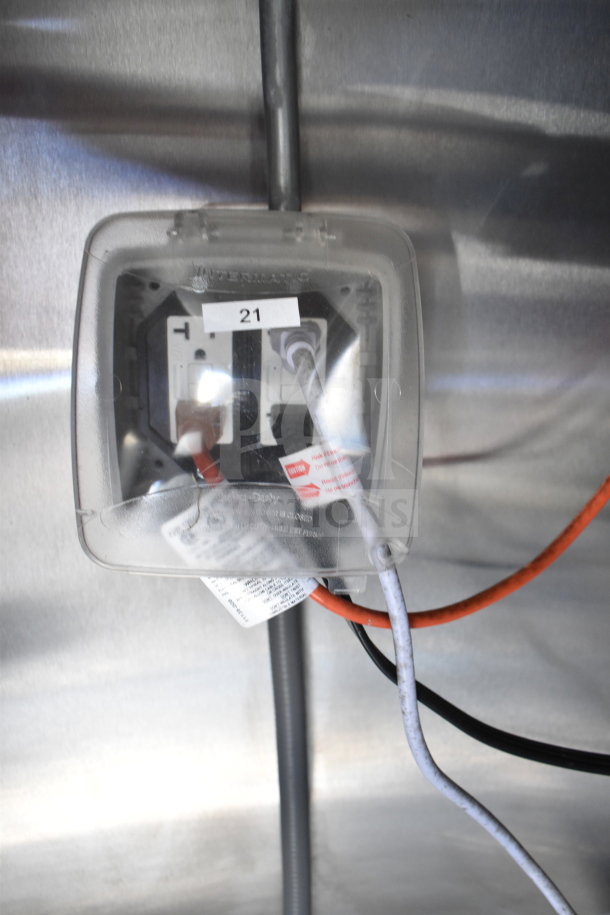 2021 Cruising Kitchens food trailer timer box, model 8.5'x24', with Intermatic heavy-duty cover, wiring labeled "21".