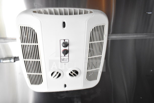 White ceiling ventilation unit inside 2021 Cruising Kitchens 8.5'x24' food trailer, featuring control knobs.