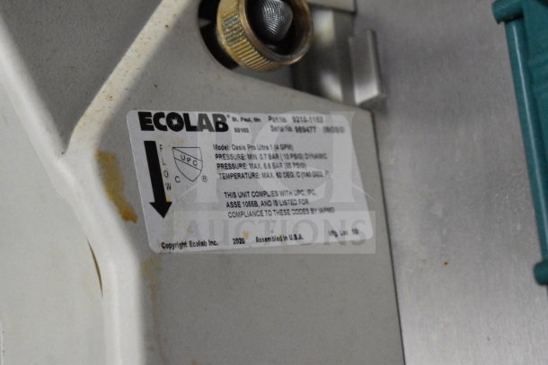 Ecolab label on a 2020 Diamond Cargo 8.5'x24' Food Trailer, displaying compliance and model details.