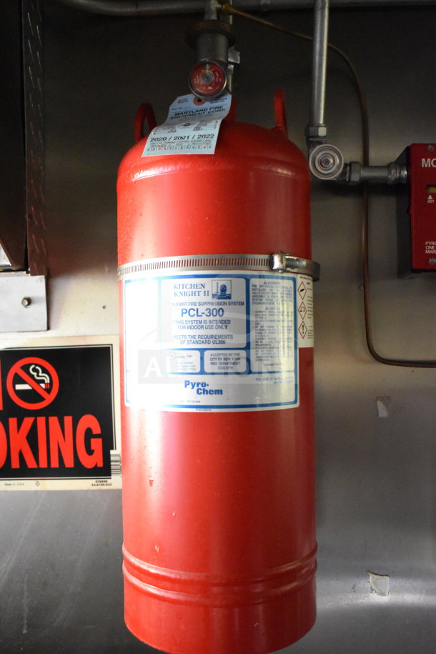 Red Pyro-Chem PCL-300 fire suppression cylinder in a 2020 Diamond Cargo 8.5'x24' food trailer, excellent condition.