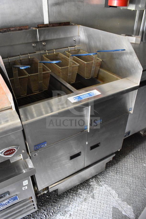 2020 Diamond Cargo 8.5'x24' food trailer interior showing a Pitco fryer with multiple baskets, in used condition.
