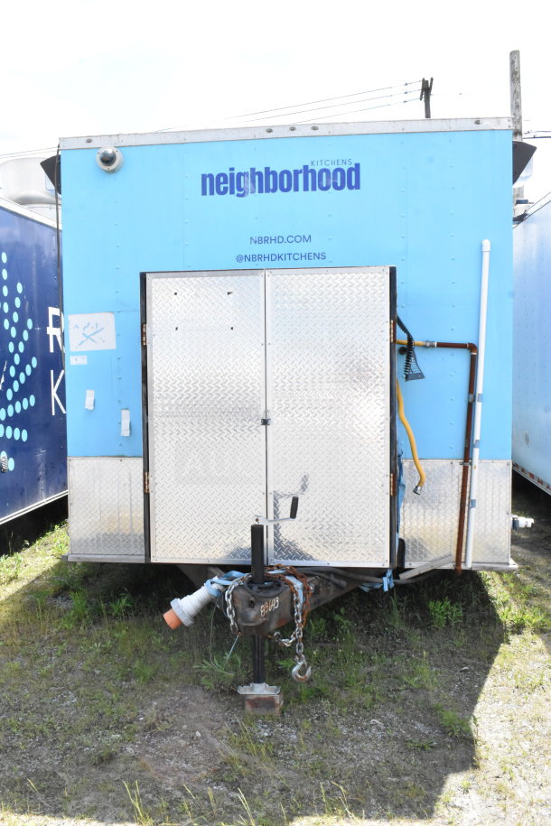 2020 Diamond Cargo 8.5'x24' food trailer, blue exterior with "neighborhood" branding, in good condition. VIN: 53NBE2422L1083693.
