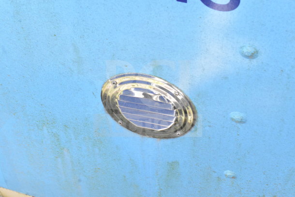 Close-up of vent on blue 2020 Diamond Cargo 8.5'x24' food trailer. Features grease hood, suppression system, double fryer.