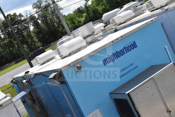 2020 Diamond Cargo 8.5'x24' blue food trailer, features grease hood, suppression system, double fryer, range, refrigeration.