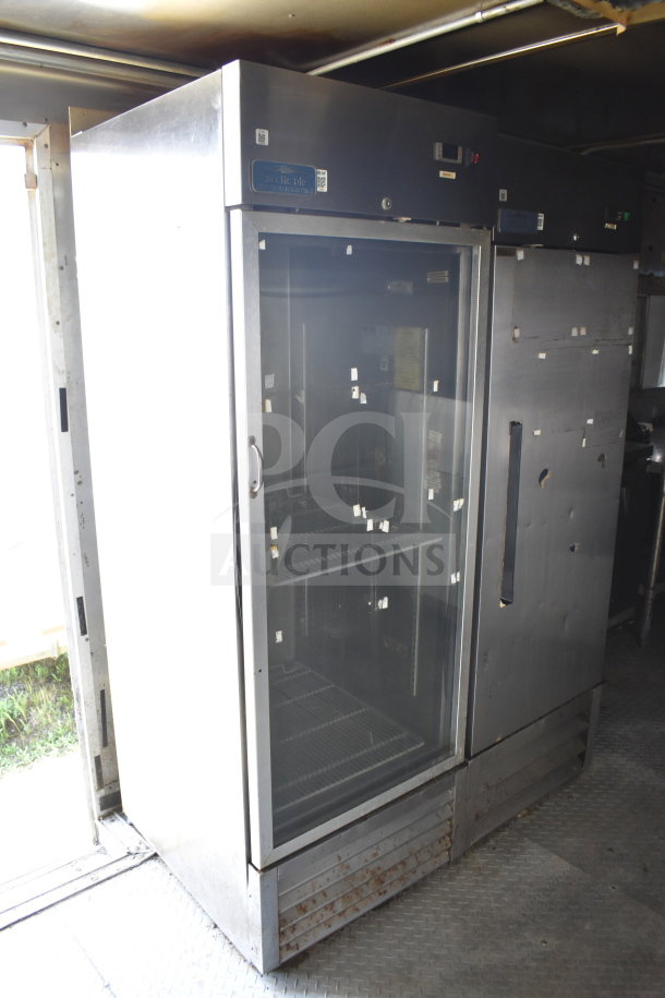 2019 Diamond Cargo food trailer refrigerated unit, glass door, stainless steel, visible Arctic Air label, good condition.