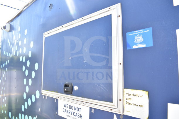 2019 Diamond Cargo 8.5'x24' food trailer with grease hood, suppression system, and permits visible. Weathered condition.