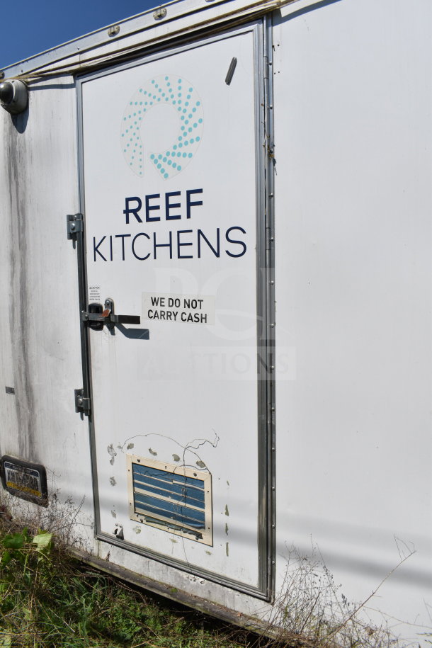 2019 Diamond Cargo 8.5'x24' food trailer with "REEF Kitchens" branding. Features grease hood, suppression system, refrigeration, fryer.
