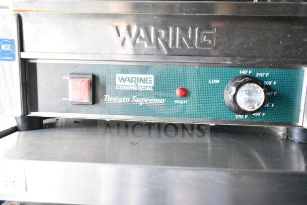 Waring Commercial Tostato Supremo toaster controls on stainless steel countertop in 2020 LGS TX 8.5'x24' food trailer.