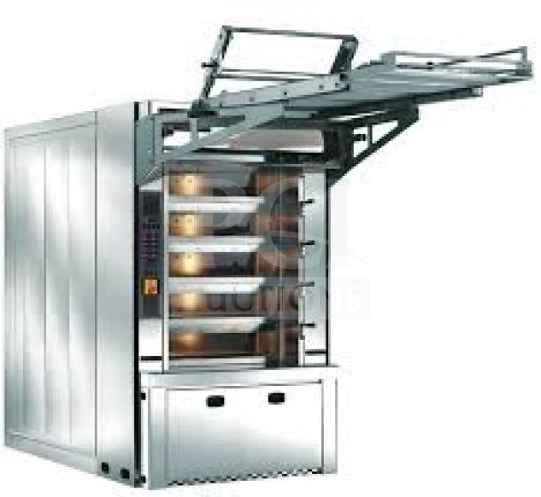 Empire LFM-5-80X100 automatic bakery deck oven, 5 decks, stone hearth, digital controls, stainless steel, 135,000 BTU, with steam generators.
