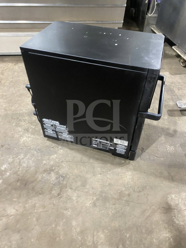 MerryChef Eikon E2S commercial rapid cook oven, black, electric, countertop model, visible labels, excellent condition.