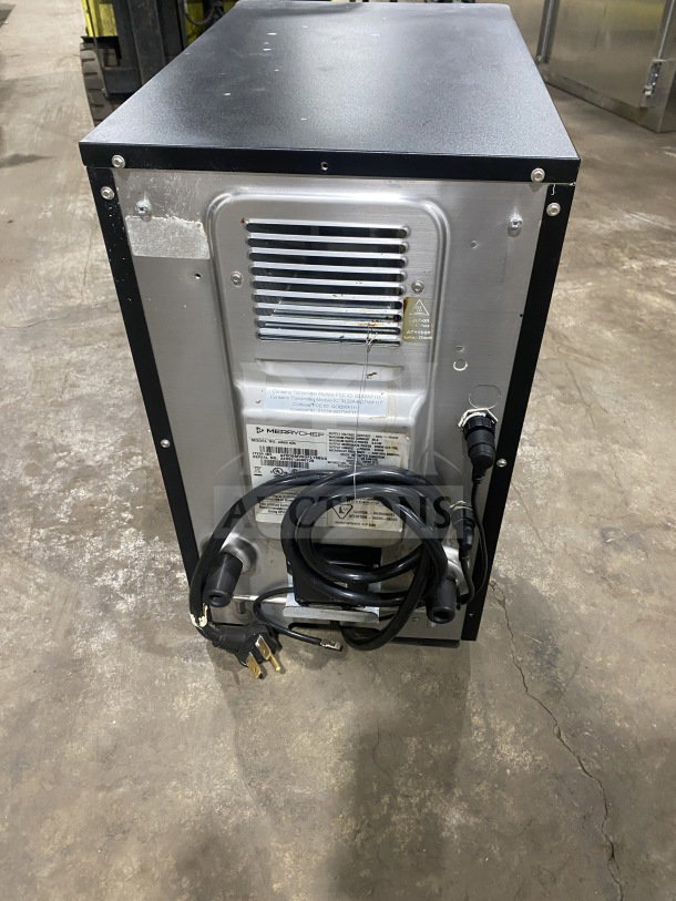 MerryChef Eikon E2S black electric countertop oven, serial 2209213090728. Good condition, with visible power cord and labels.