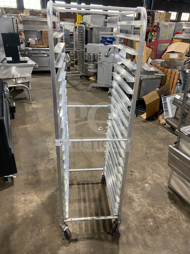Regency Space Solutions stainless steel pan rack, model 109APR1820L, heavy-duty, on casters, commercial use, excellent condition.