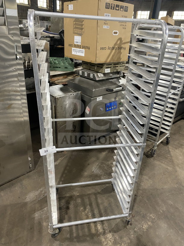 Regency stainless steel pan rack, model 109APR1820L, heavy-duty welded, on casters, for commercial kitchen use.