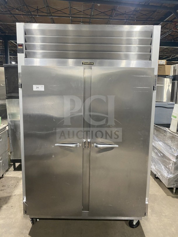 Traulsen G22010 stainless steel 2-door reach-in refrigerator, poly coated rack, 115V, 1 phase, on casters, model G22010.