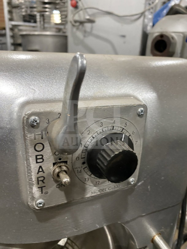 Hobart C100 commercial planetary mixer with paddle, stainless steel bowl, 115V, 1 phase. Model C100, SN: 1475997.