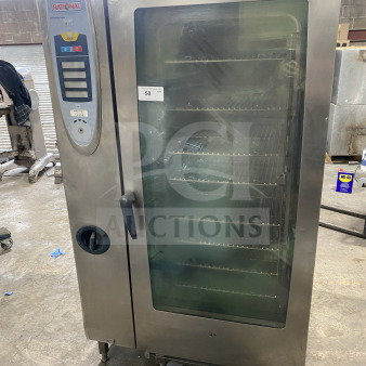 Rational SCC202 SelfCooking Center Combi Oven, stainless steel, electric, full-size, with wired rack, on casters, model SCC202.