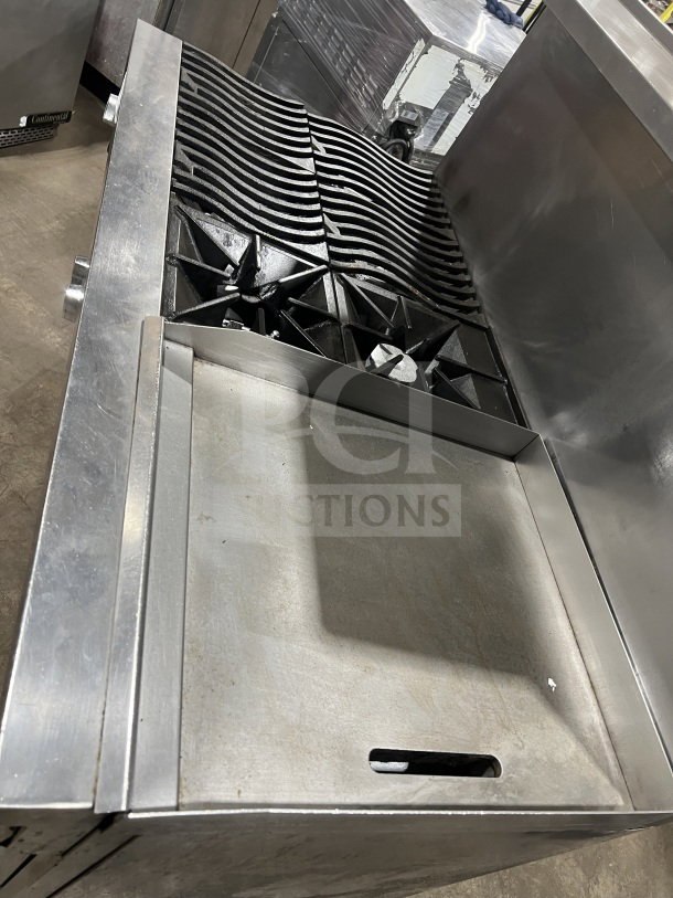 Bakers Pride stainless steel electric double deck pizza oven, model EP-1, with wired rack, 208V, 1 phase, serial number 580051002001.