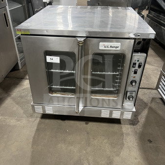 Garland SUME-100 convection oven, stainless steel, single deck, electric, thermostatic controls, wired racks, used.