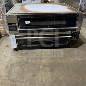 Italforni double-deck pizza oven model BL-XL-R in used condition, 208V, 3-phase, serial number 50063, stainless steel.