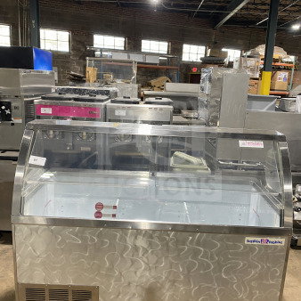 Baskin Robbins stainless steel ice cream freezer with glass display. Commercial-grade dipping cabinet in good condition.