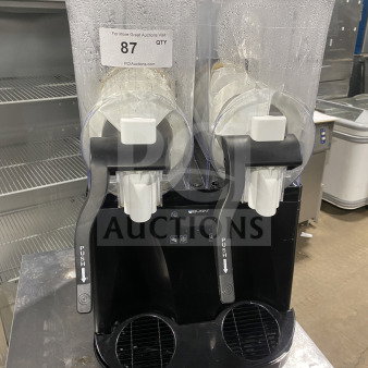 Bunn Ultra-2 commercial double slushy machine in black stainless steel, with drip tray and control panel. Model ULTR296882.