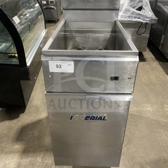 Imperial commercial stainless steel deep fat fryer with back splash and legs, 3 phase, excellent condition, model 92.