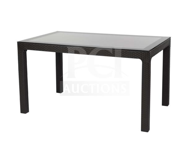 Brand new Rainbow Arizona Masa rattan table, dark brown, 80x140 cm, polypropylene, heavy-duty, commercial use.
