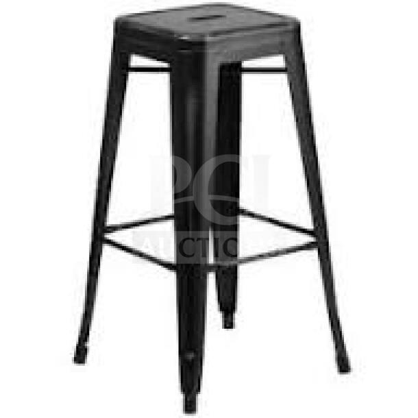 Astor matte black Tolix-style backless metal counter-bar stool, new condition, industrial design.