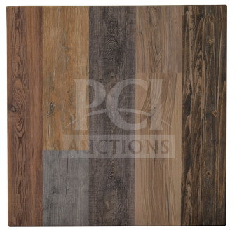 BRAND NEW OCS Barn Wood Plank Dining Table, 30x30, polished base. Multiple wood tones, pristine condition.