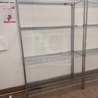 Heavy-duty wire shelving unit, commercial storage rack, pre-owned, good condition, minimal wear, clean, ready to use.