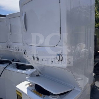 GE 24" Unitized Spacemaker® Stacked Washer & Electric Dryer Combo – White - (Lightly used. Minimal cosmetic wear, as shown in photos.)