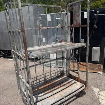 Heavy Duty Steel Folding Cart in used condition with surface rust and scratches. Ideal for warehouse use.