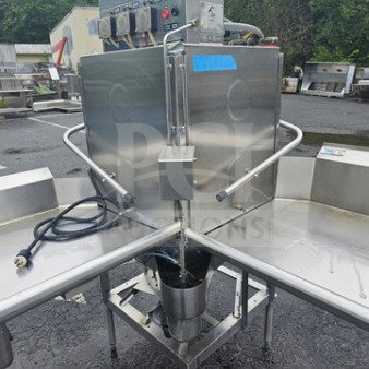 L-shaped commercial dishwashing station with integrated sink, right drainboard, and dishwasher. Stainless steel construction.