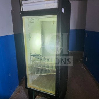 Hussmann Infrisa RR0231G4X single door merchandiser, black exterior, unknown working condition, sold as is.