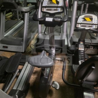 Cybex 530R recumbent exercise bike, silver and black, unknown working condition, sold as is.