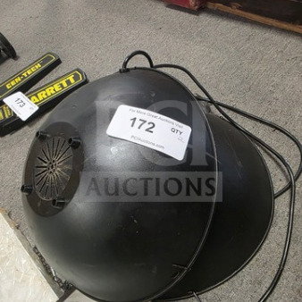 Lot of 2 American DJ lights, black, unknown working condition, sold as is, with visible wiring and auction label 172.