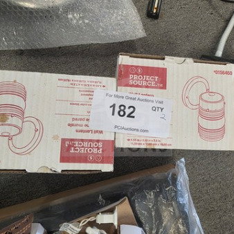 Lot of 2 Project Source wall lanterns in boxes, model #0156460. Boxes show product illustration and labeling.