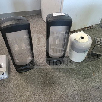 One lot of miscellaneous dispensers, including Gojo brand; various sizes and conditions; ideal for commercial use.