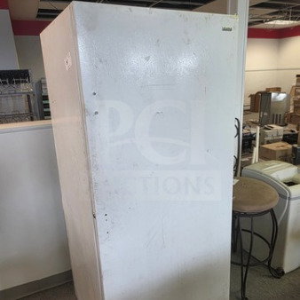 Kenmore upright freezer, white, used condition, visible scratches. Unknown working condition, sold as is.